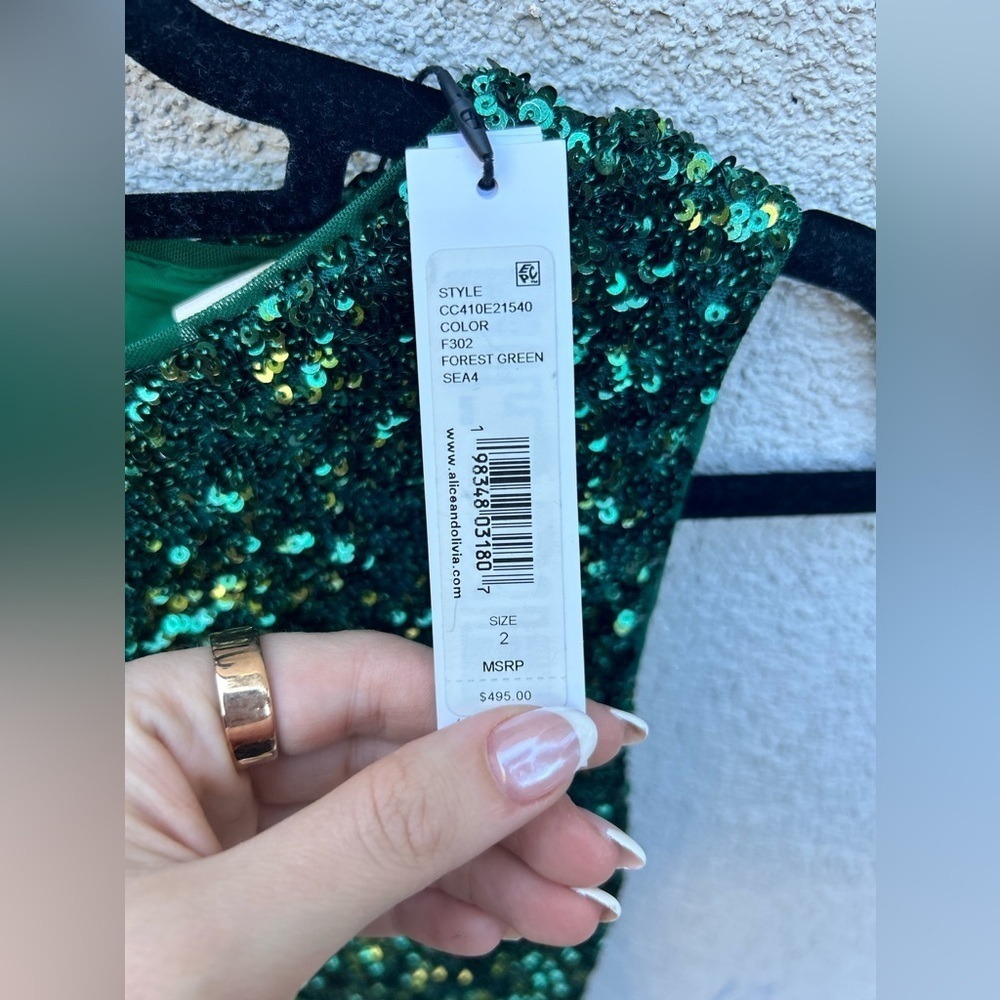 Alice + Olivia COLEY SEQUIN MINI DRESS in Forest Green New with Tags! - Picture 6 of 10